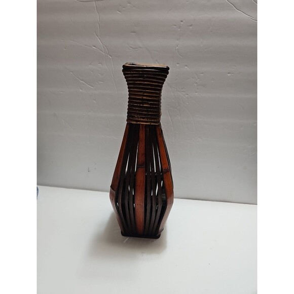 Stained Bamboo Wicker Work Vase 14" - Picture 3 of 6